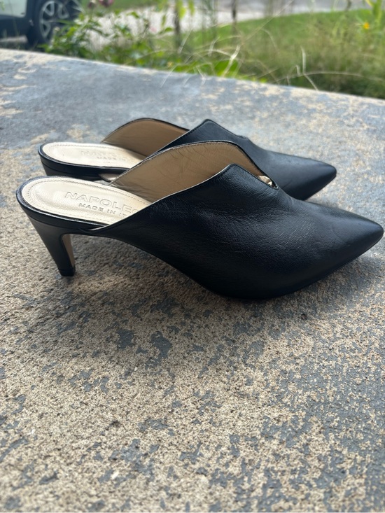 Napoleon Perdis Shoes - Napoleon Perdis Black Pointed Leather Mule Heels